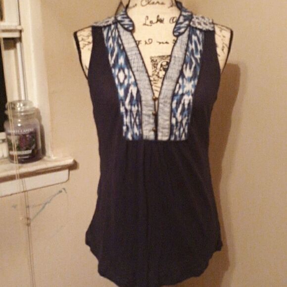 ANTHRO AKEMI & KIN NAVY BLUE BOHO SLEEVELESS TOP M - Picture 1 of 4
